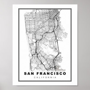 Poster Carte de la péninsule de San Francisco