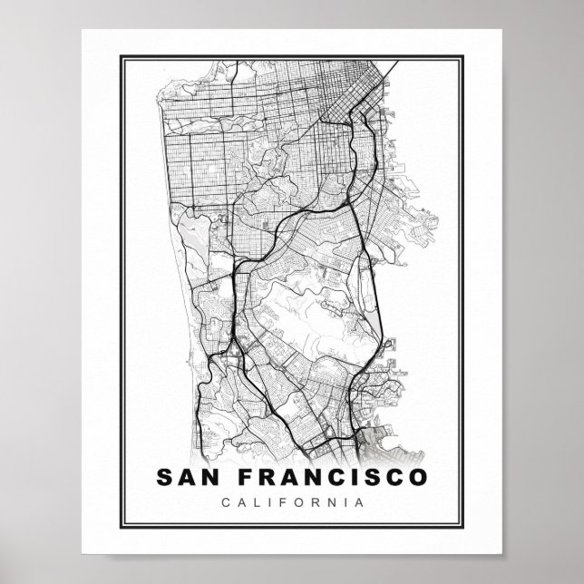 Poster Carte de la péninsule de San Francisco (Devant)