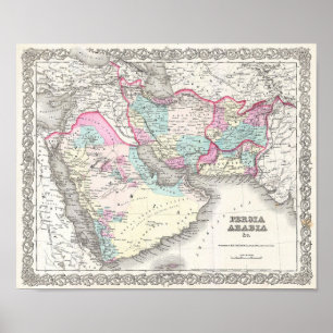 Poster Carte de la Perse, de l'Afghanistan et de l'Arabie
