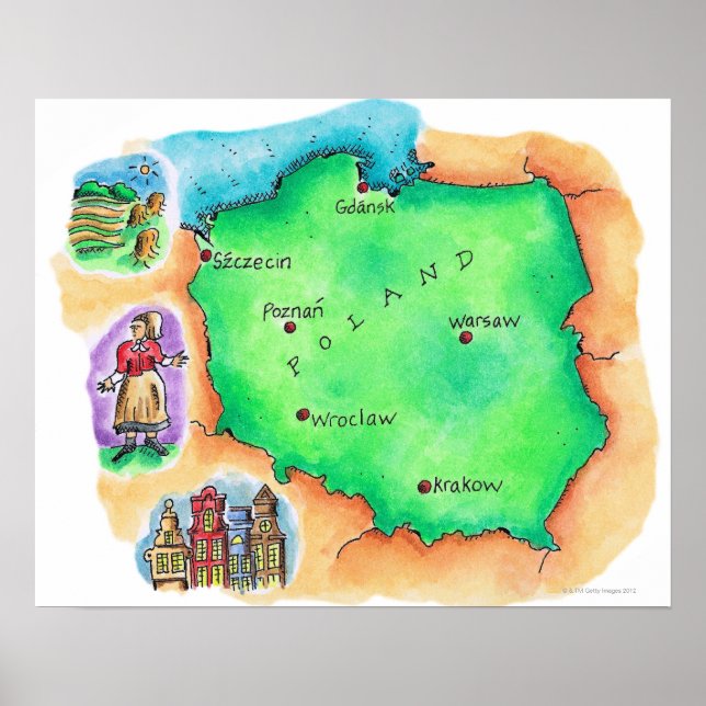 Poster Carte de la Pologne (Devant)