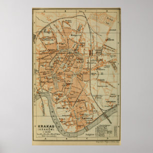 Poster Carte de la Pologne de Cracovie vintage (1911)