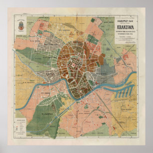 Poster Carte de la Pologne de Cracovie vintage (1916)