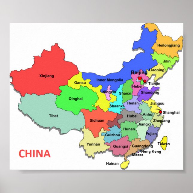 Poster Carte de la province de Chine (Devant)