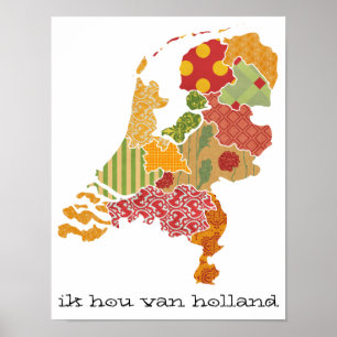 Poster Carte de la province de Hollande Style Patchwork b