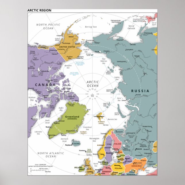 Poster Carte de la région arctique (Devant)