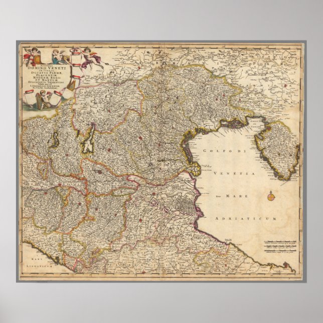 Poster Carte de la région de Venise, Italie (Devant)