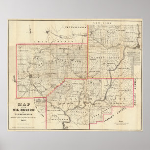 Poster Carte de la région pétrolière de Pennsylvanie
