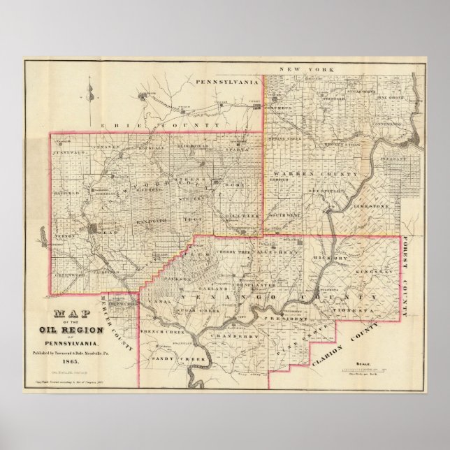 Poster Carte de la région pétrolière de Pennsylvanie (Devant)