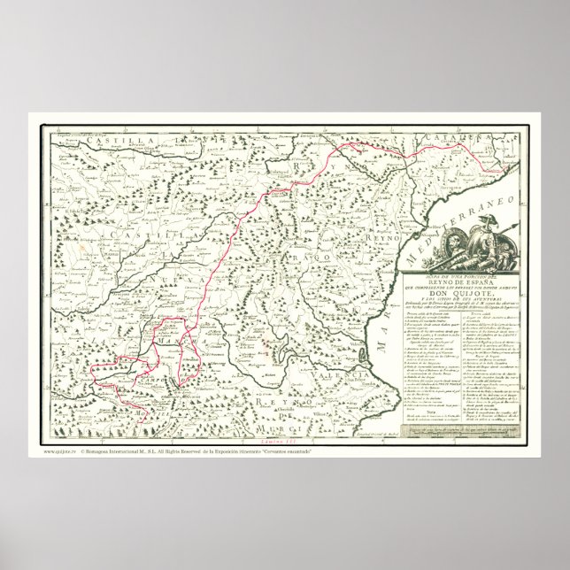 Poster Carte de la route Don Quichotte - Mapa de la Ruta  (Devant)