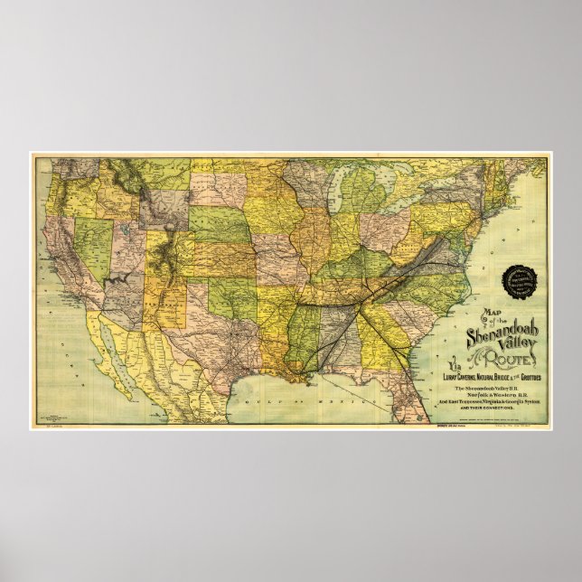 Poster Carte de la route ferroviaire de la vallée de Shen (Devant)