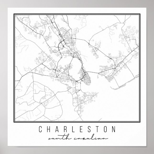 Poster Carte de la rue Charleston en Caroline du Sud (Devant)