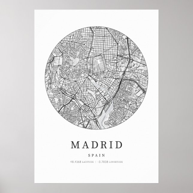 Poster Carte de la rue Madrid Espagne (Devant)