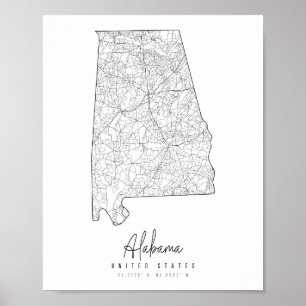 Poster Carte de la rue minimale de l'Alabama