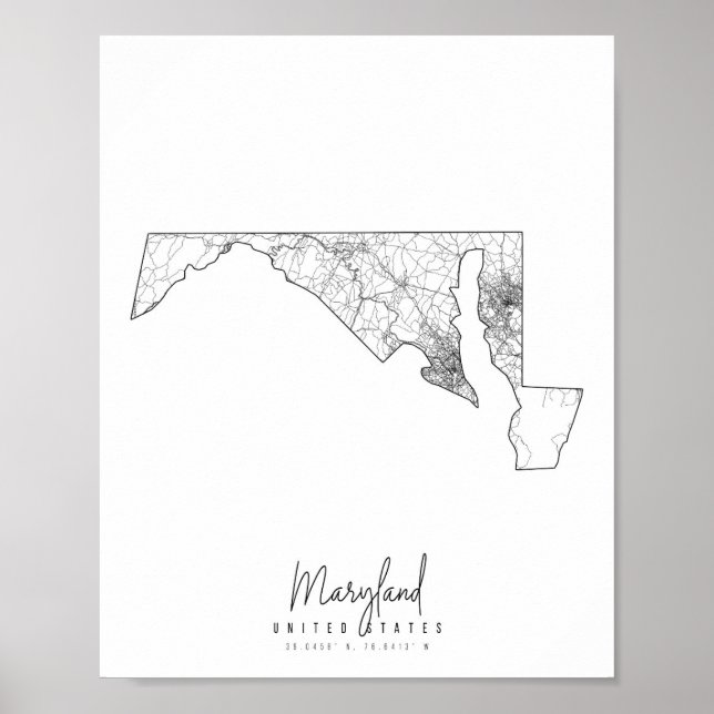 Poster Carte de la rue minimale du Maryland (Devant)