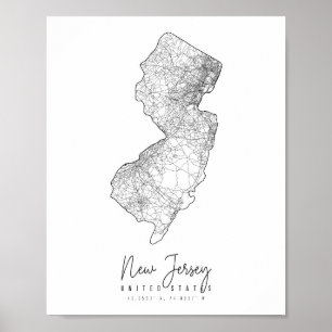 Poster Carte de la rue minimale du New Jersey