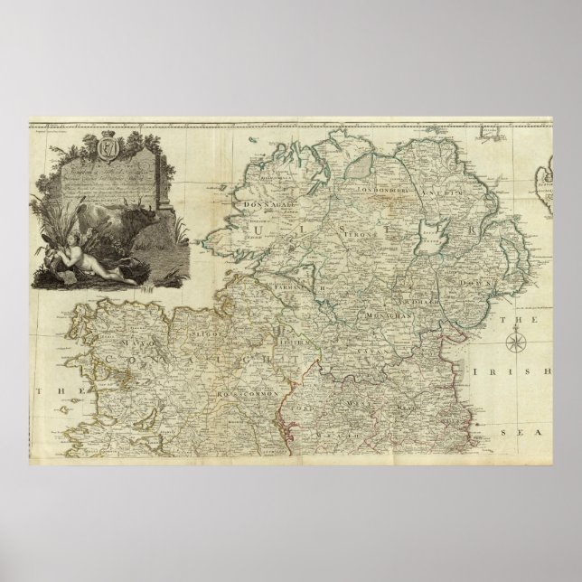 Poster Carte de la section nord du Royaume d'Irlande (Devant)