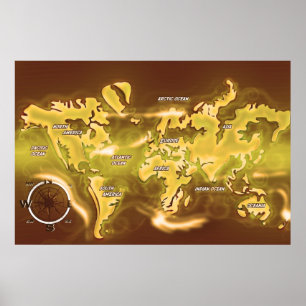 Poster Carte de la Terre inondée