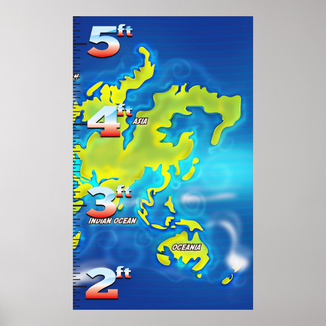 Poster Carte de la Terre inondée Graphique de croissance (Devant)