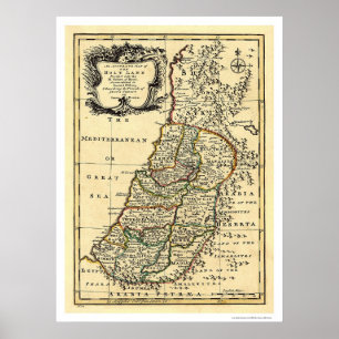 Poster Carte de la Terre Sainte d'Israël par Bowen 1752