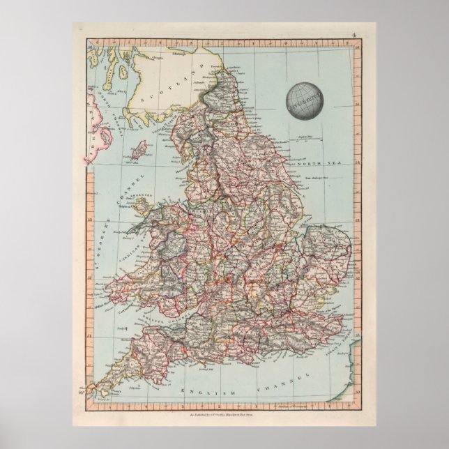Poster Carte de la vieille Angleterre (1850) Atlas de la  (Devant)