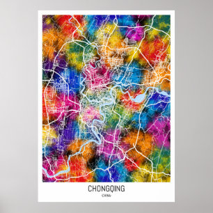 Poster Carte de la ville chinoise de Chongqing