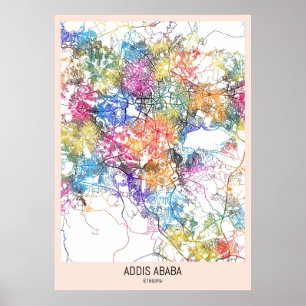 Poster Carte de la ville d'Addis-Abeba Éthiopie