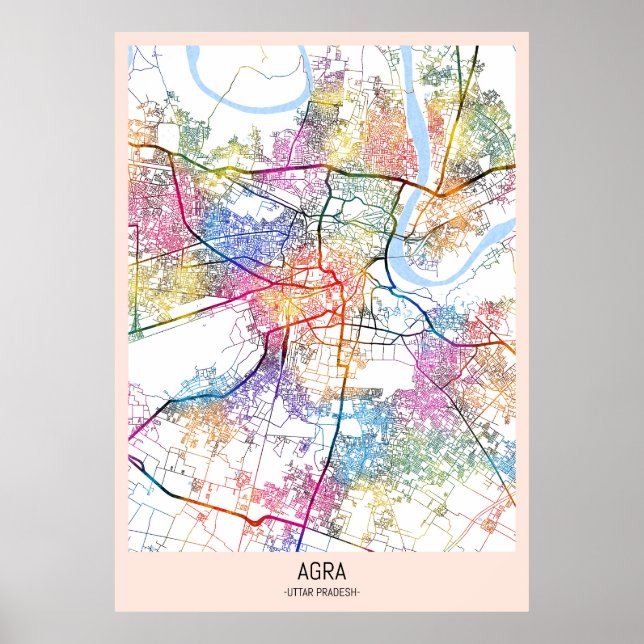 Poster Carte de la ville d'Agra Uttar Pradesh (Devant)