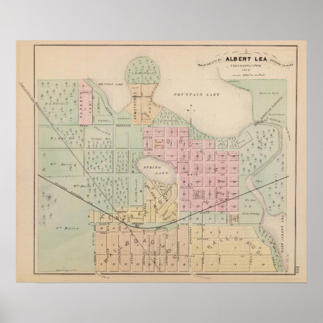 Poster Carte de la ville d'Albert Lea, Minnesota (Devant)