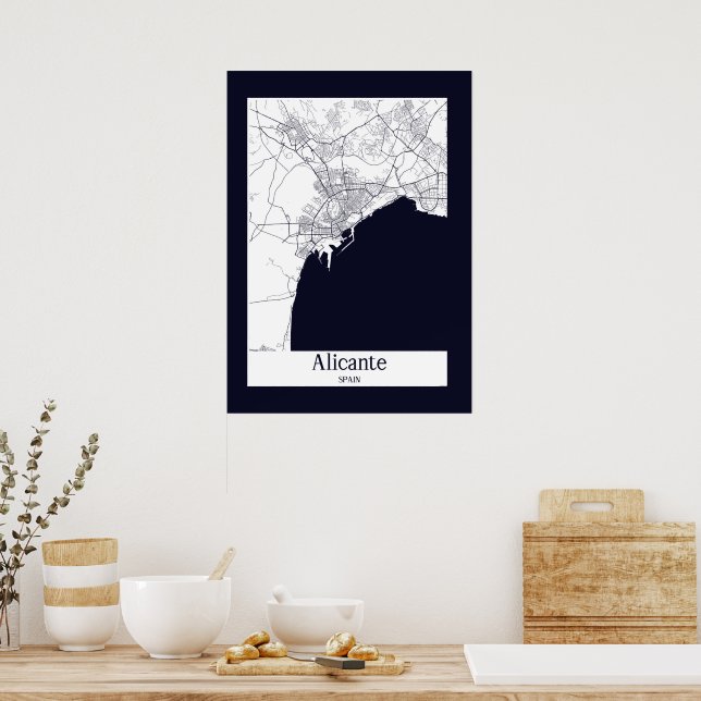 Poster Carte de la ville d'Alicante Espagne (Cuisine)