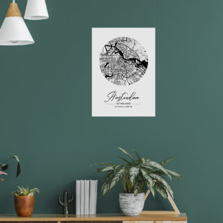Poster Carte de la ville d'Amsterdam minimaliste noir et