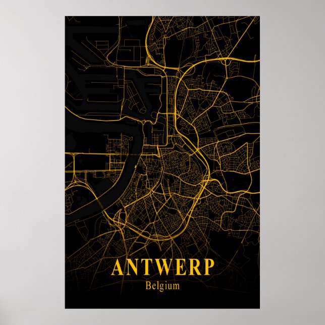 Poster Carte de la ville d'Anvers Belgique Carte de la ru (Devant)
