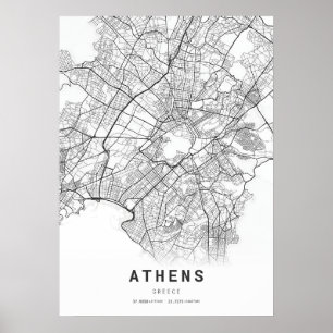 Poster Carte de la ville d'Athènes
