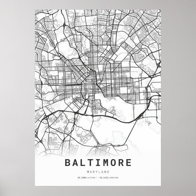 Poster Carte de la ville de Baltimore (Devant)