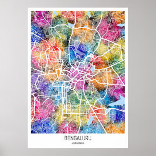 Poster Carte de la ville de Bengaluru Karnataka
