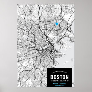 Poster Carte de la ville de Boston avec votre emplacement