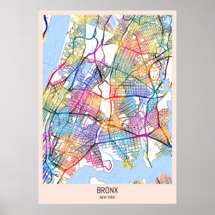 Poster Carte de la ville de Bronx USA