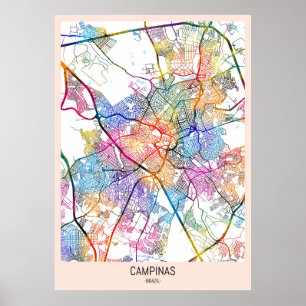 Poster Carte de la ville de Campinas Brésil