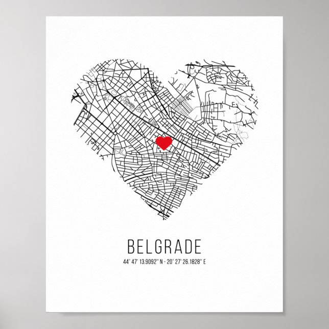 Poster Carte de la ville de Coeur Belgrade (Serbie) (Devant)