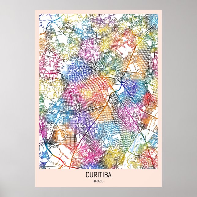 Poster Carte de la ville de Curitiba Brésil (Devant)