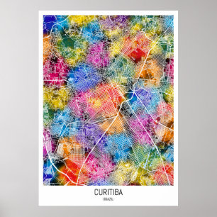 Poster Carte de la ville de Curitiba Brésil