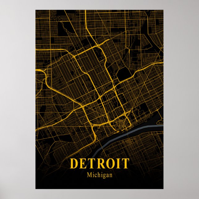 Poster Carte de la ville de Detroit Michigan Gold Carte d (Devant)