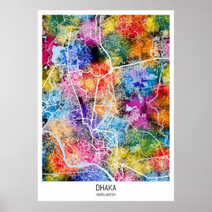 Poster Carte de la ville de Dhaka Bangladesh