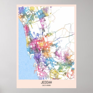 Poster Carte de la ville de Djeddah Arabie Saoudite