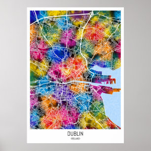 Poster Carte de la ville de Dublin Irlande