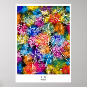 Poster Carte de la ville de Fes Maroc