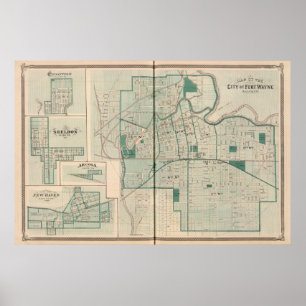 Poster Carte de la ville de Fort Wayne avec Cedarville