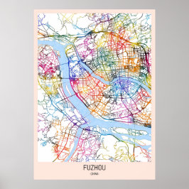 Poster Carte de la ville de Fuzhou