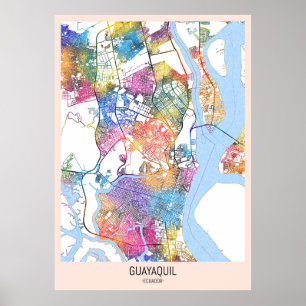 Poster Carte de la ville de Guayaquil Equateur