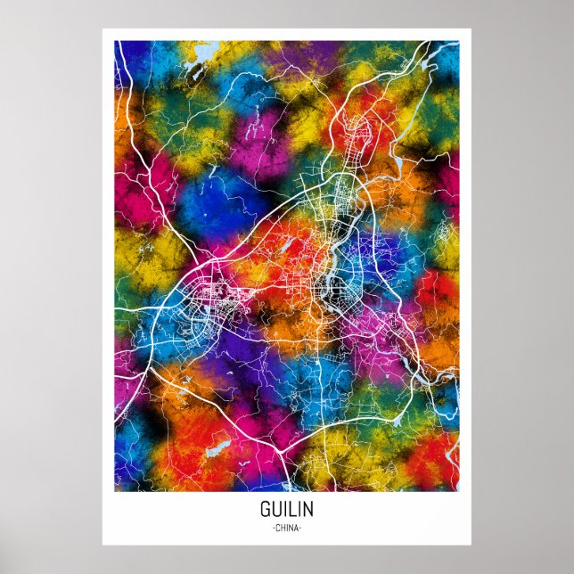Poster Carte de la ville de Guilin Chine (Devant)