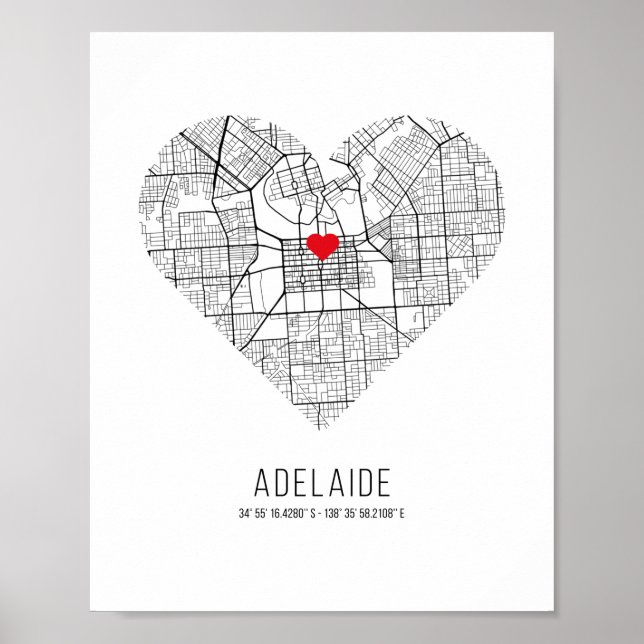 Poster Carte de la ville de Heart Adelaide (Australie) (Devant)